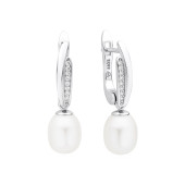 Cercei perle naturale albe de argint cu pietre si tortita DiAmanti SK22217EL_W-G